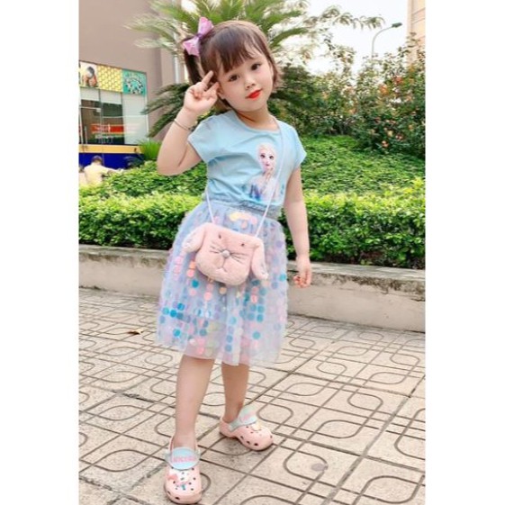 🔥Xả Hàng🔥 Váy Elsa 2023 màu Xanh, Tím Hồng Đính Kim Sa Lấp Lánh