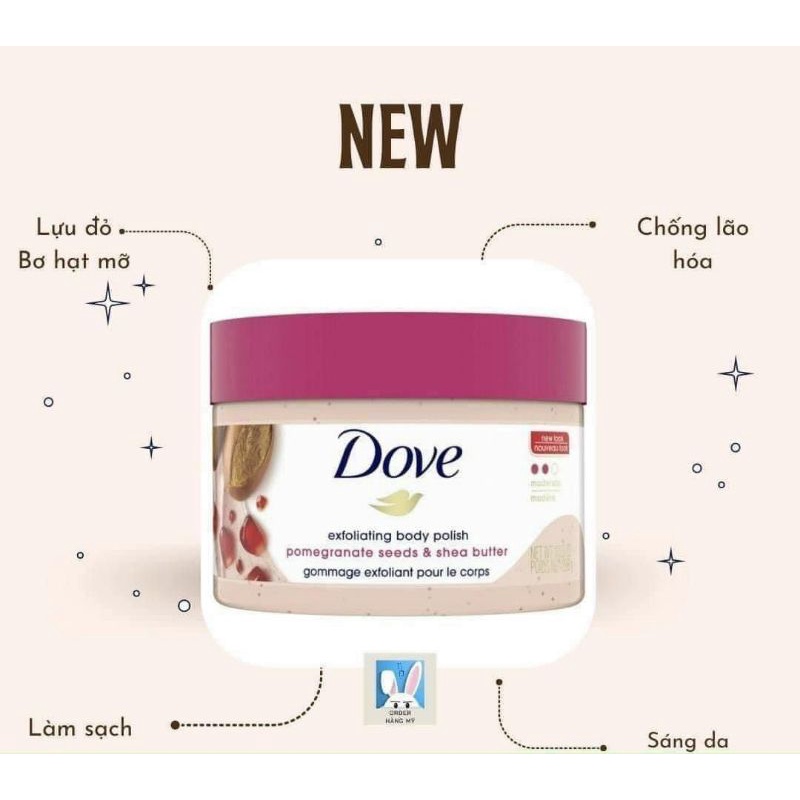 Tẩy Tế Bào Chết Body Dove Hương Lựu Bơ Hạt Mỡ Dưỡng Trắng Cấp Ẩm 298g