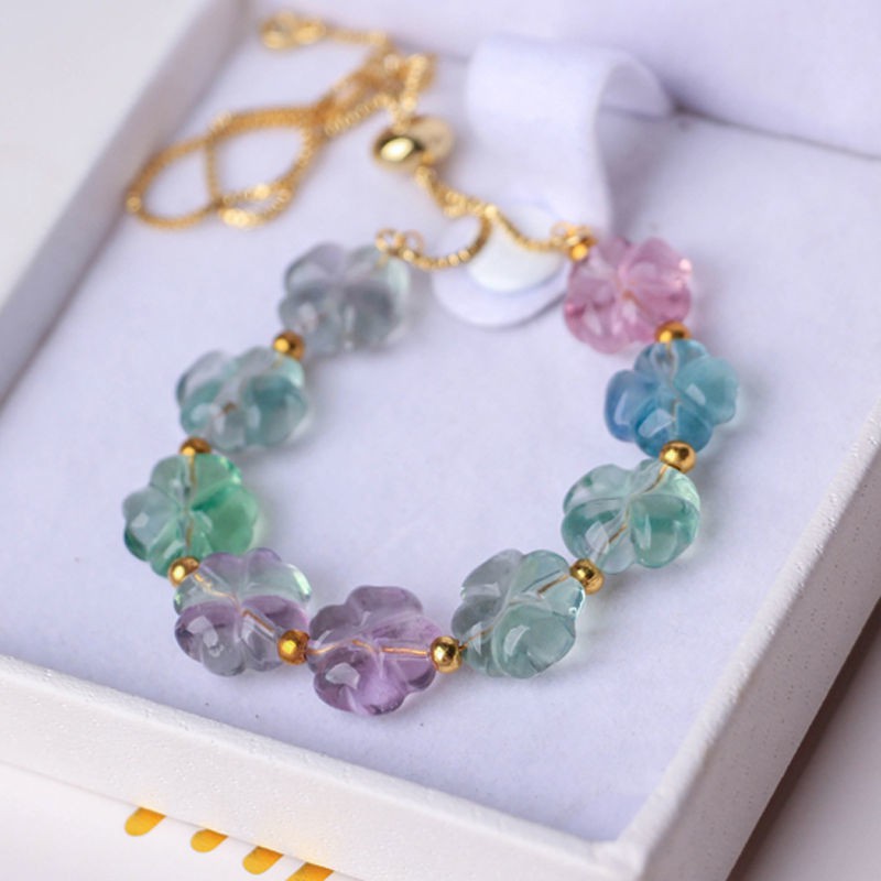 Vòng Tay Đá Fluorite Tự Nhiên Hình Cỏ Bốn Lá 515