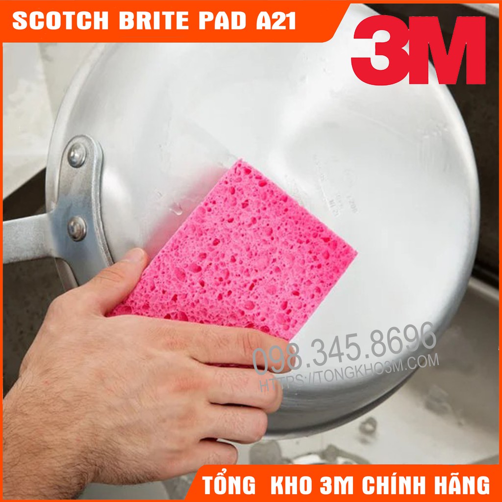 Miếng Chùi Rửa Bọt Biển 3M Scotch Brite A21 Màu Hồng (2 Miếng/Gói)