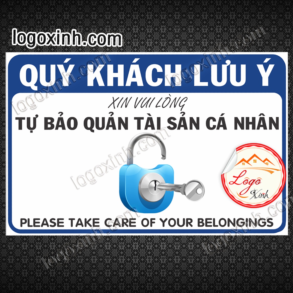 LOGO STICKER TẤM DÁN BIỂN NHẮC NHỞ KHÁCH HÀNG TỰ BẢO QUẢN TÀI SẢN, ĐỒ ĐẠC CÁ NHÂN - TAKE CARE OF YOUR BELONGINGS