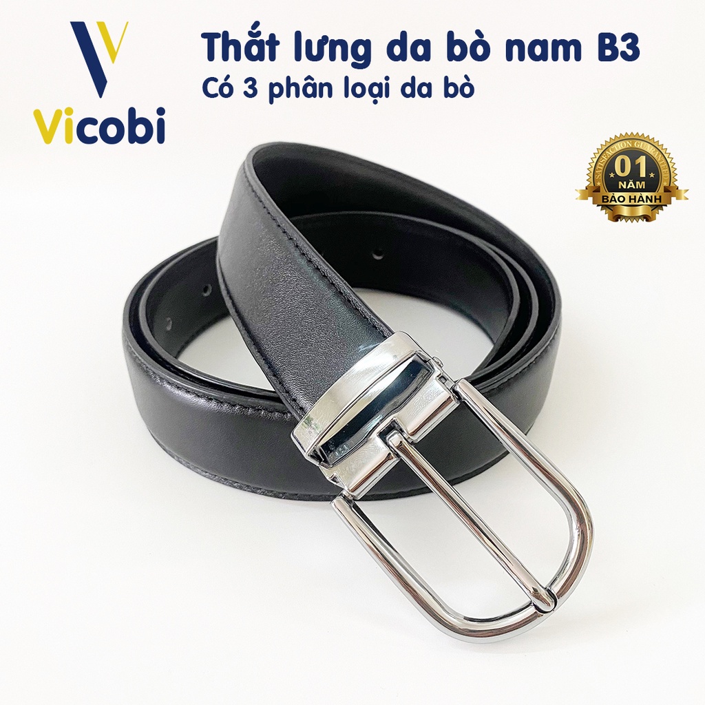 Thắt Lưng Nam Da Bò Vicobi TLB3, dây lưng khoá BẠC dùng cho văn phòng, mặc quần vải, made in VietNam