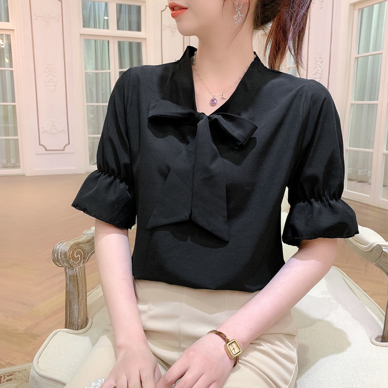Áo Sơ Mi Chiffon Cỡ Lớn Phối Dây Rút Phong Cách Hàn Quốc Thời Trang Mùa Hè Mới Cho Nữ