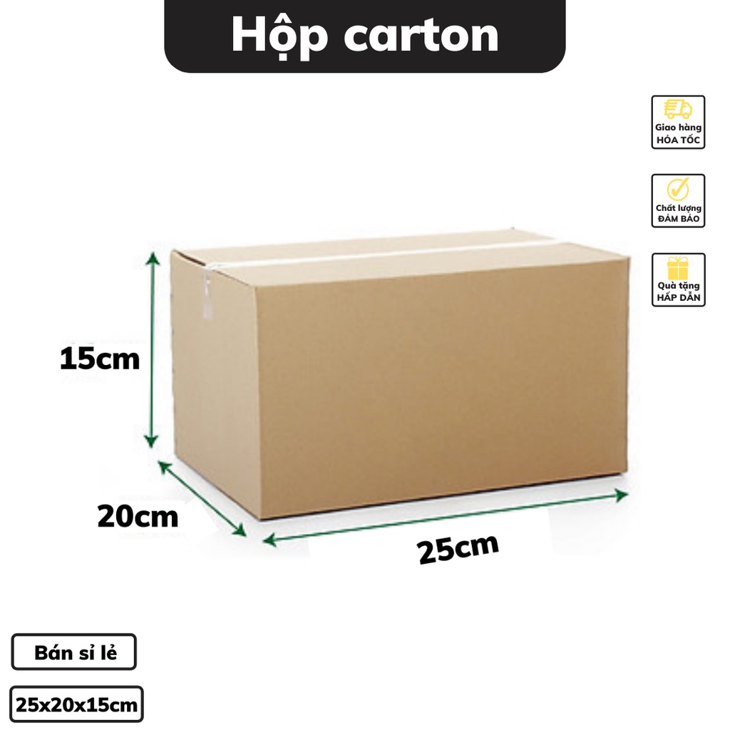 Thùng carton 25x20x15 cm đóng hàng hộp carton thiết kế 3 lớp dày dặn chắc chắn có bán sỉ lẻ nhiều kích thước