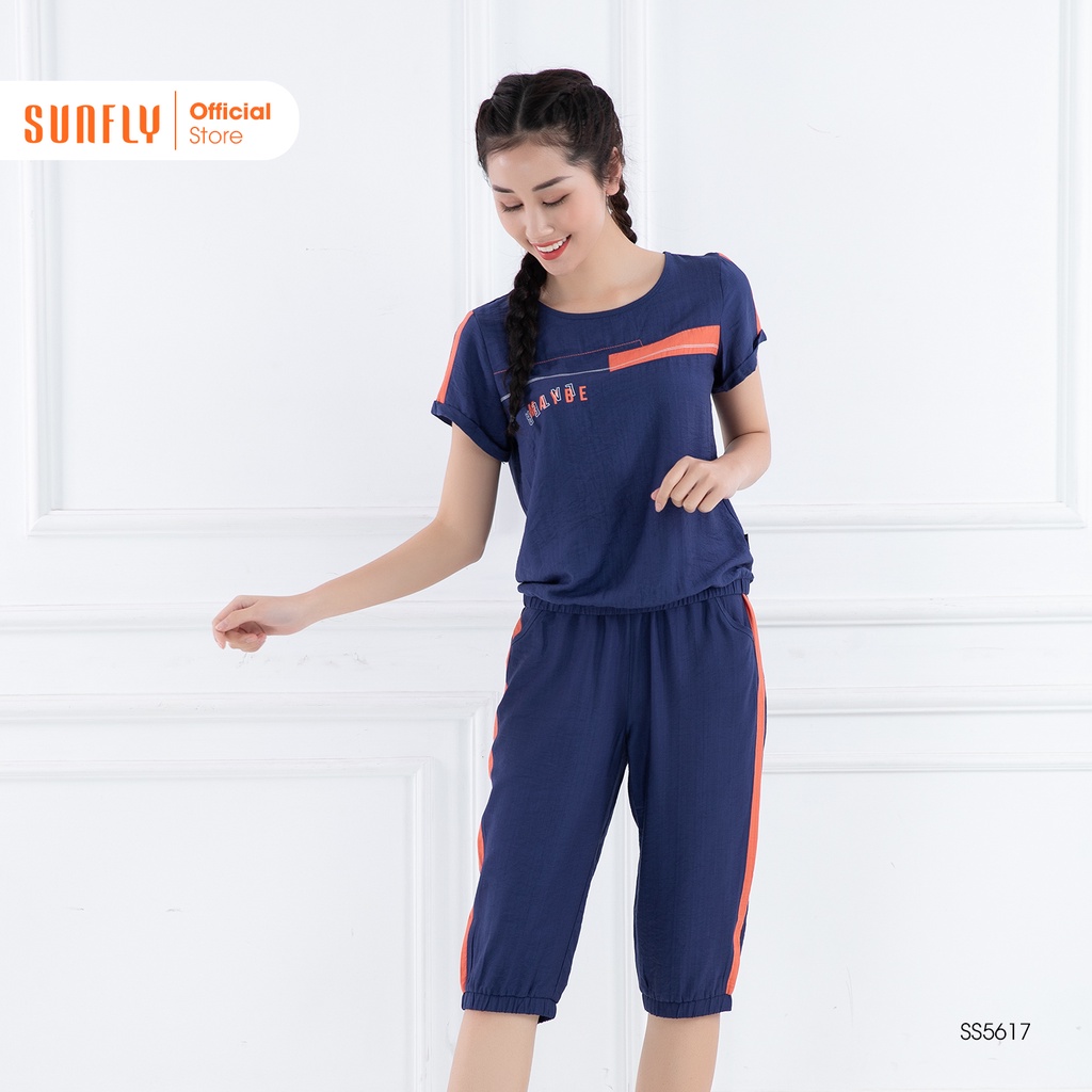 Bộ đồ mặc nhà nữ thể thao linen SUNFLY áo cộc, quần ngố SS5617