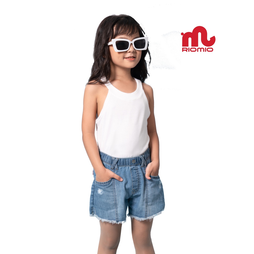 Quần short jean bé gái Riomio quần đùi bò cạp chun dáng rộng chất jean cotton mềm mại không phai size đại 15-40kg RO023