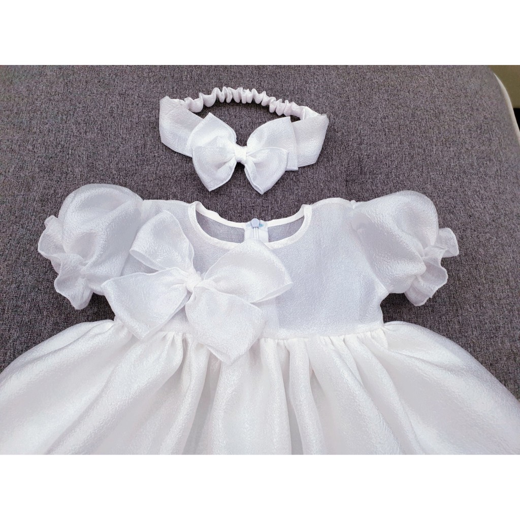 Váy công chúa cho bé gái từ 5-30kg với thiết kế màu trắng tinh khôi tặng kèm turban dễ thương (quà đầy tháng, thôi nôi)