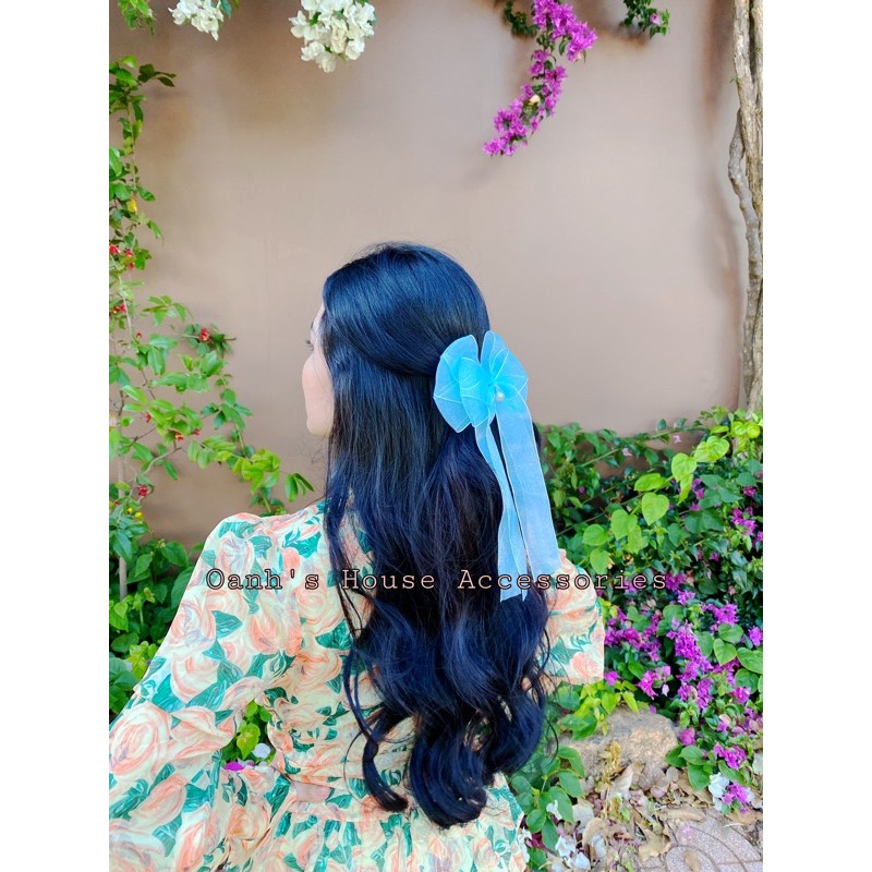 Kẹp nơ voan nhũ cao cấp