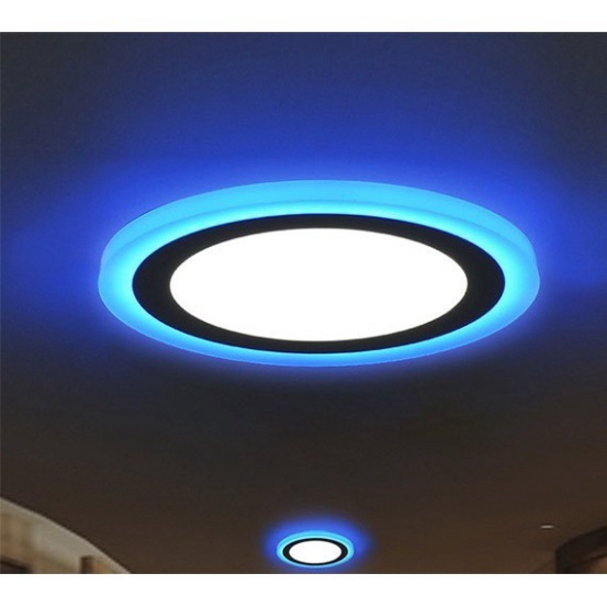 Đèn LED ốp trần nổi đổi màu viền xanh dương hình tròn Germani 12W,18W,24W - bảo hành 24 tháng DT
