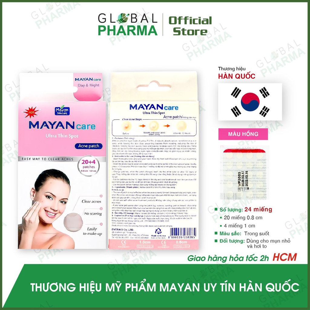 [CHÍNH HÃNG] Miếng dán giảm mụn Hàn Quốc Mayan - hiệu quả trong 48 giờ (Hộp 20M/24M)