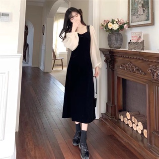 Đầm đen đầm dài đầm vintage váy cổ v đầm bầu công sở đầm bigsize nữ đầm đi tiệc váy tiểu thư sang chảnh váy nữ xinh đầm tay dài
