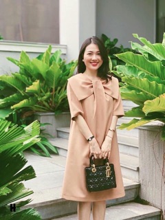 [Ảnh thật] Váy nơ cổ dáng suông (đen, be)