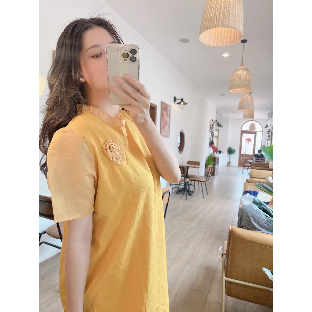 Đầm bầu hoa ngực thời trang thiết kế vải đũi MSP282 Mom and Baby