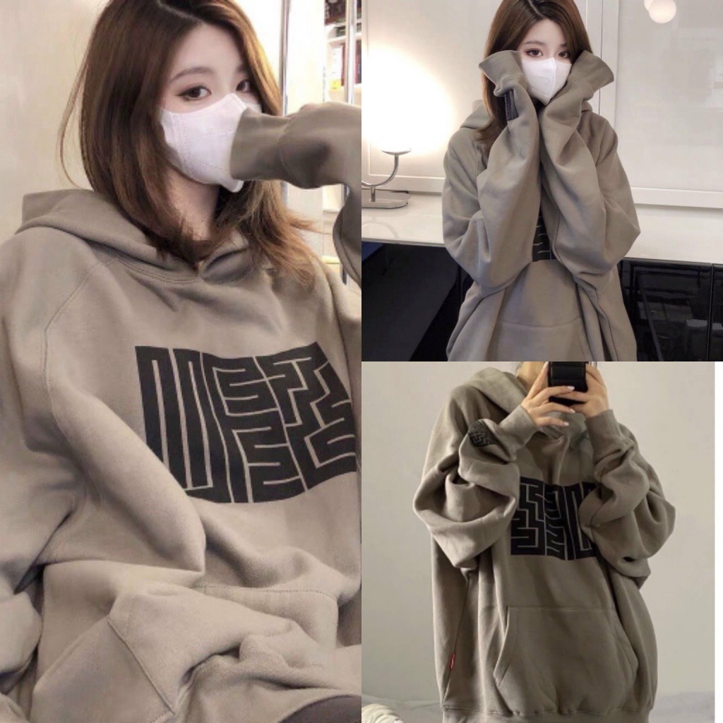 Áo Hoodie Nỉ Họa Tiết Mê Cung Màu Nâu Form Rộng Chuẩn Ảnh | BigBuy360 - bigbuy360.vn