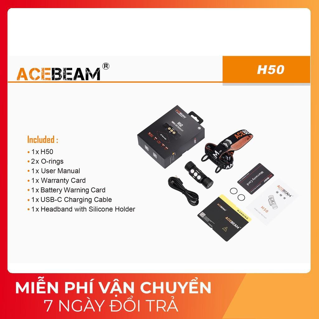 [PHIÊN BẢN FULL MỚI NHẤT 2020] Đèn pin và đèn sạc đeo đầu đội đầu ACEBEAM H50 sáng 2000 lumen xa 137 m