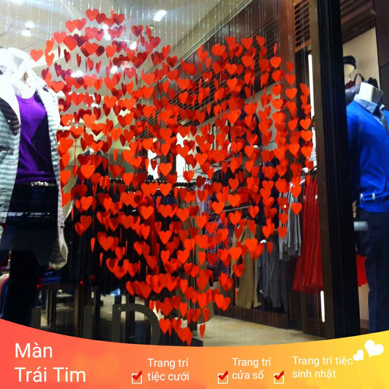16 Trái tim đỏ và 3m dây lụa Rèm Tim đỏ Dây tim đỏ Trang Trí tiệc cưới Valentine trang trí chữ love tim chất liệu nỉ