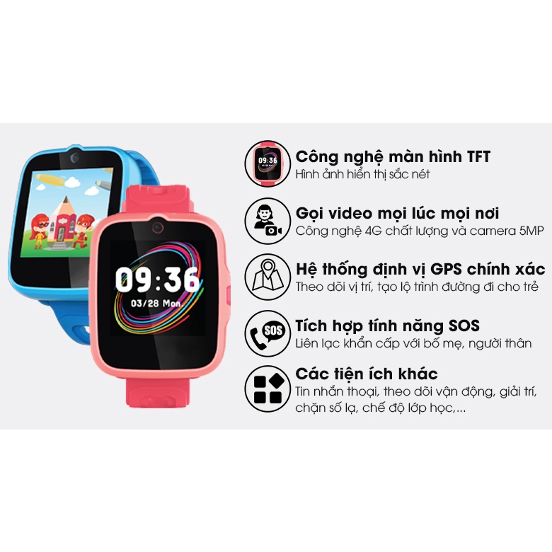 Đồng hồ định vị trẻ em Masstel Super Hero 4G - Nghe gọi video call - Hàng chính hãng