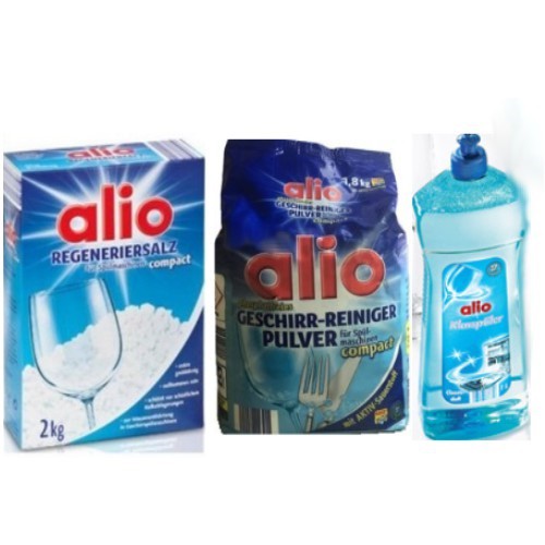 Combo Bột rửa bát Alio + Muối làm mềm + Nước làm bóng Alio