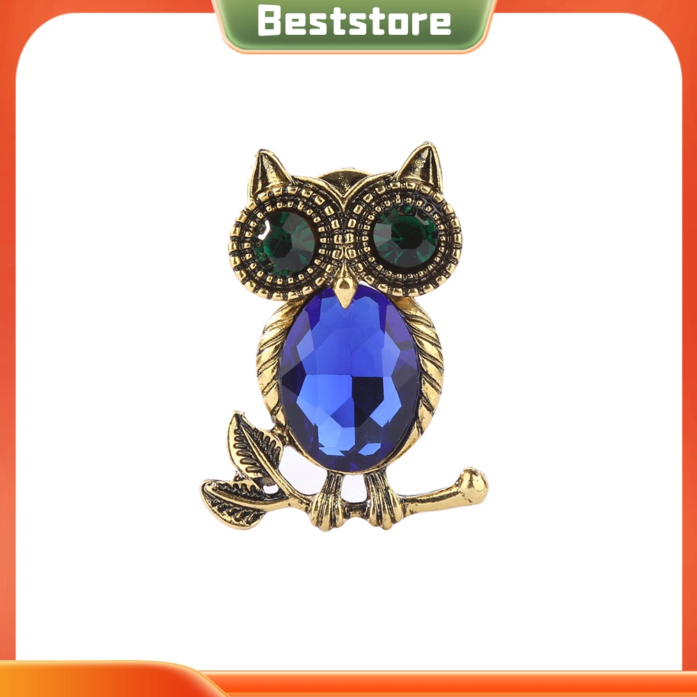 Huy hiệu cài áo hình cú mèo đính đá phong cách retro