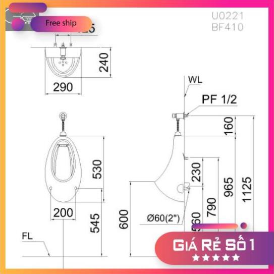 BỘ XẢ TIỂU NAM ẤN TAY BỆ TIỂU/ VAN XẢ TIỂU NHẤN CAESAR BF410 CHÍNH HÃNG