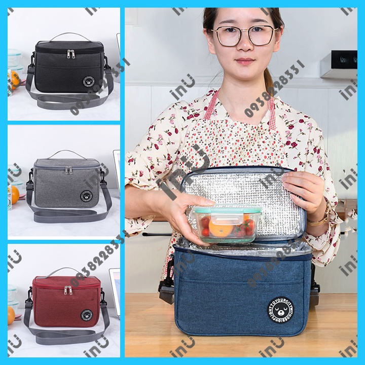 HCM - Túi giữ nhiệt lớn 2 lớp cách nhiệt đủ để nguyên set hộp cơm, hộp canh, bình nước và trái cây tráng miệng