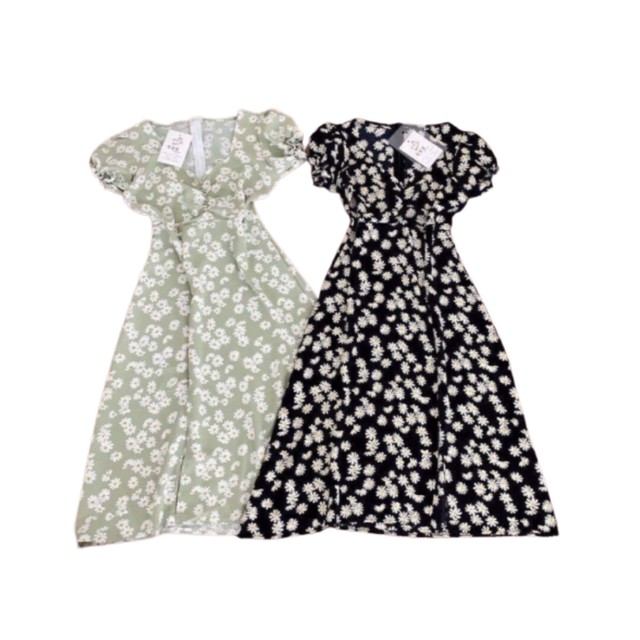 Váy đầm nữ dự tiệc dáng xòe hoa cúc họa mi tay con nhún trước ngực chất lụa hoa cao cấp mềm mại, mặc tôn dáng | BigBuy360 - bigbuy360.vn