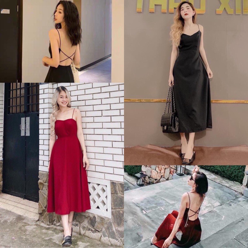 [Mã SKAMSALEP6 giảm 10% tối đa 100K đơn 150K] Đầm đen đỏ hở lưng dáng dài cực kì quyến rũ | BigBuy360 - bigbuy360.vn