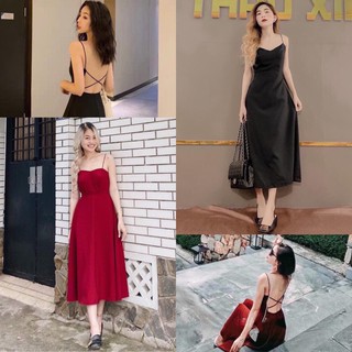 Đầm đen đỏ hở lưng dáng dài cực kì quyến rũ - M23