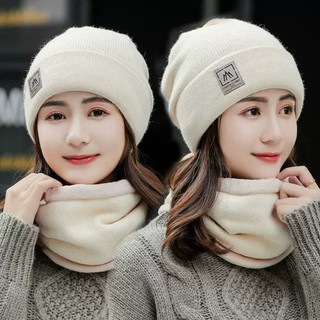 Mũ len nữ trùm đầu lót lông kèm khăn giữ ấm chống lạnh,chống gió nhiều màu