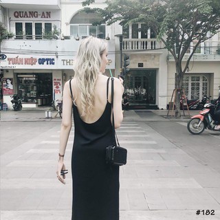 Đầm suông 2 dây lụa cổ đổ sexy MS182 - đen, vàng