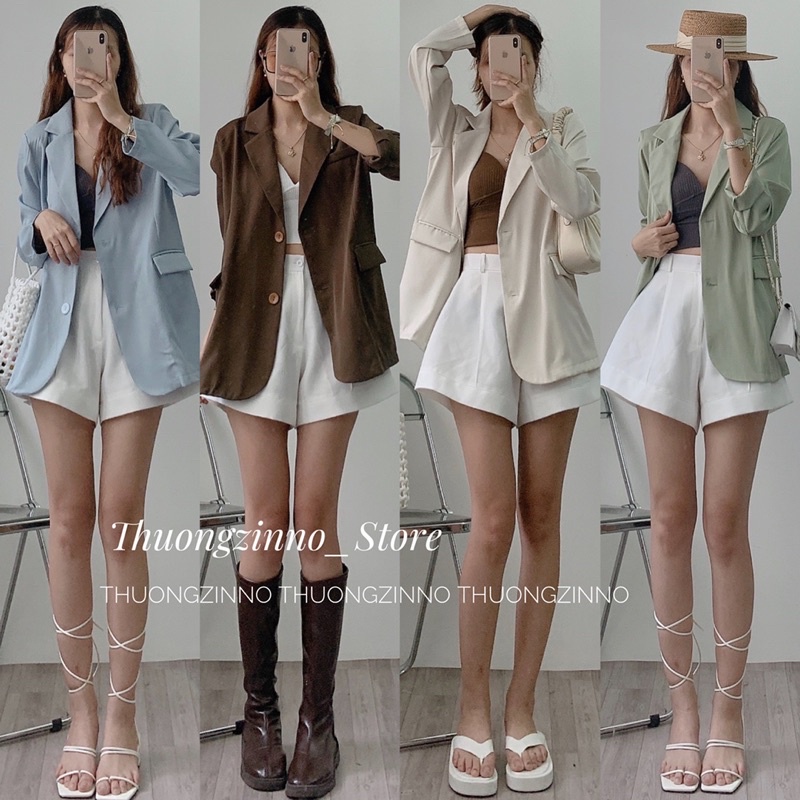 Blazer Yongche độn vai một lớp dày dặn Blazer chất trượt thái mịn mướt
