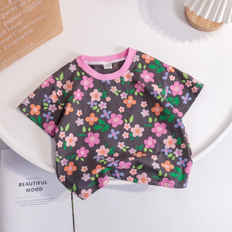 Áo Thun Cotton Tay Ngắn Phong Cách Hàn Nhật Hàng Mới Dành Cho Bé Gái
