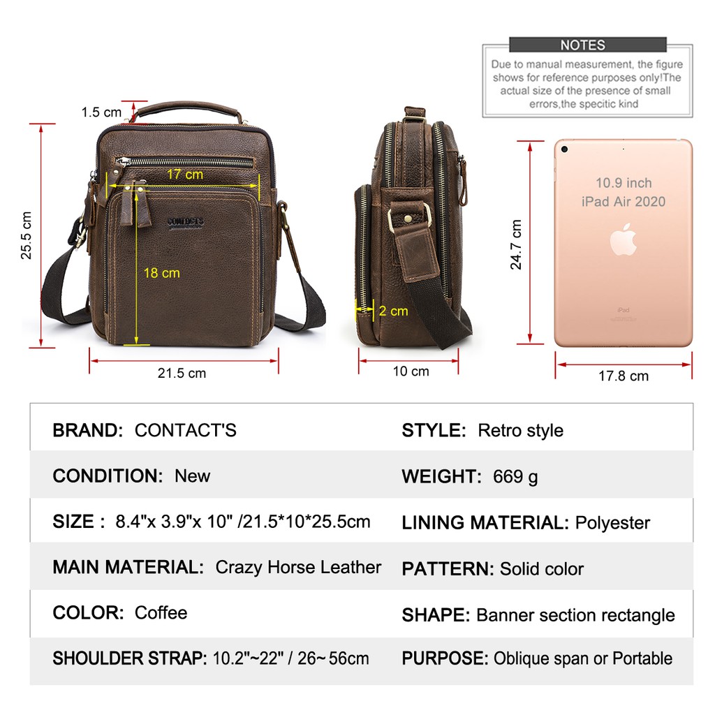 Túi đeo chéo Contact's MB108 bằng da thật thời trang cho nam | BigBuy360 - bigbuy360.vn