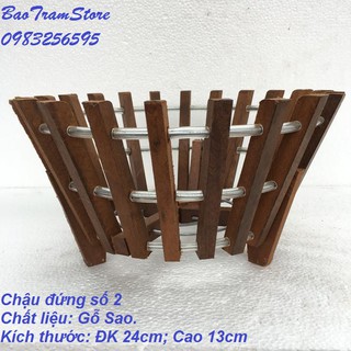Chậu trồng lan bằng gỗ Sao mẫu chậu đứng số 2 ĐK 24cm cao 13cm