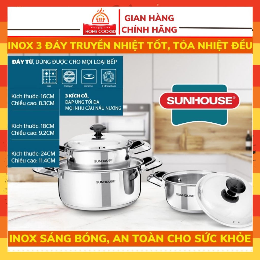 Bộ nồi inox Sunhouse SH222 3 chiếc