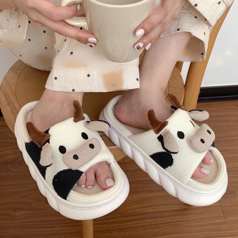 Youyo Dép Đi Trong Nhà Chống Trượt Thoải Mái Bốn Mùa Hình Bò Sữa Nhỏ Thông Dụng Cho Nữ