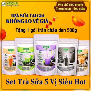 Bột trà sữa neicha mix 5 vị.matcha,than tre, khoai môn, caramen, hồng trà sữa/ pha sẵn siêu nhanh.