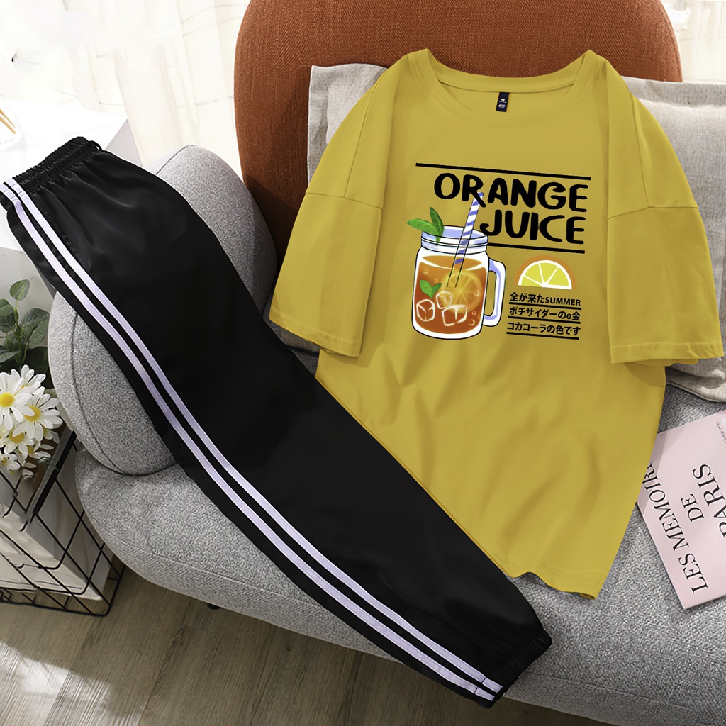 Sét Bộ xinh mặc ở nhà Áo form rộng oversize + quần thể thao chất liệu Cotton mềm mát dễ thương