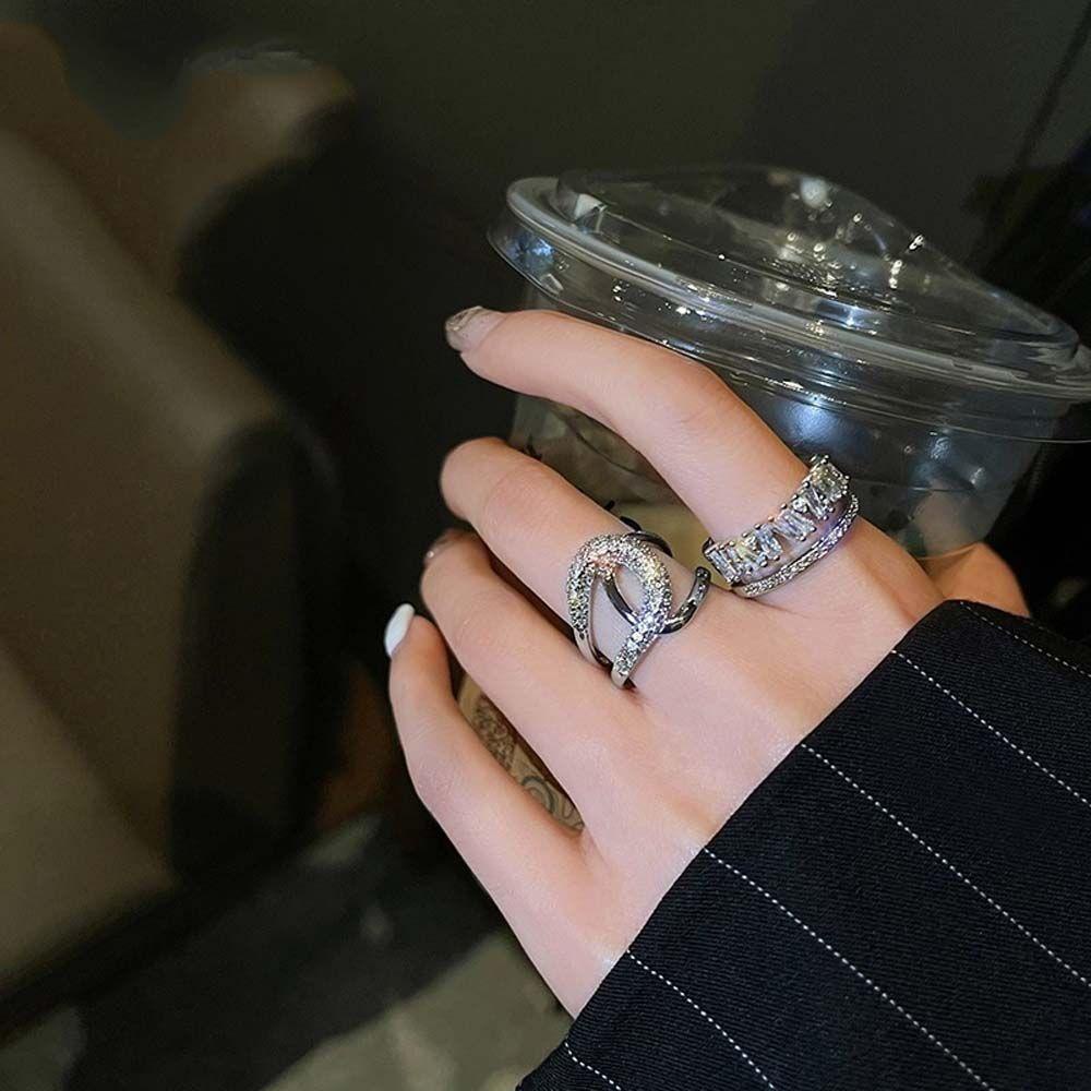 Nhẫn Hở Đính Đá Zircon Thiết Kế Tinh Tế Phong Cách Hàn Quốc Sang Trọng Cho Nữ