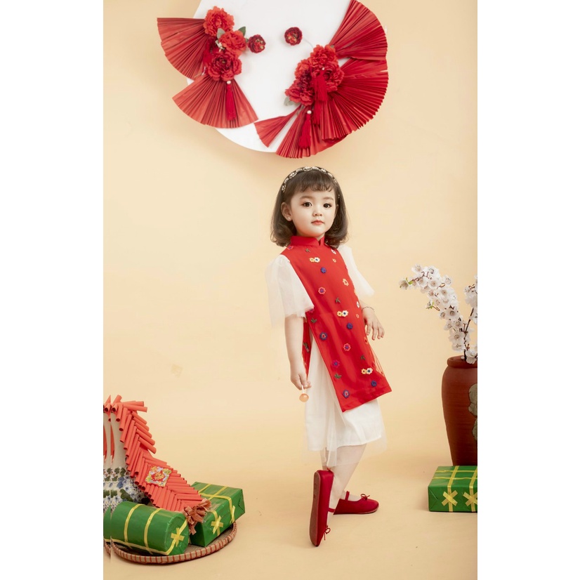 Áo Dài Trẻ Em Cách Tân Cho Bé Gái Tay Ngắn Siêu Xinh Cho Bé Từ 8kg Đến 32kg
