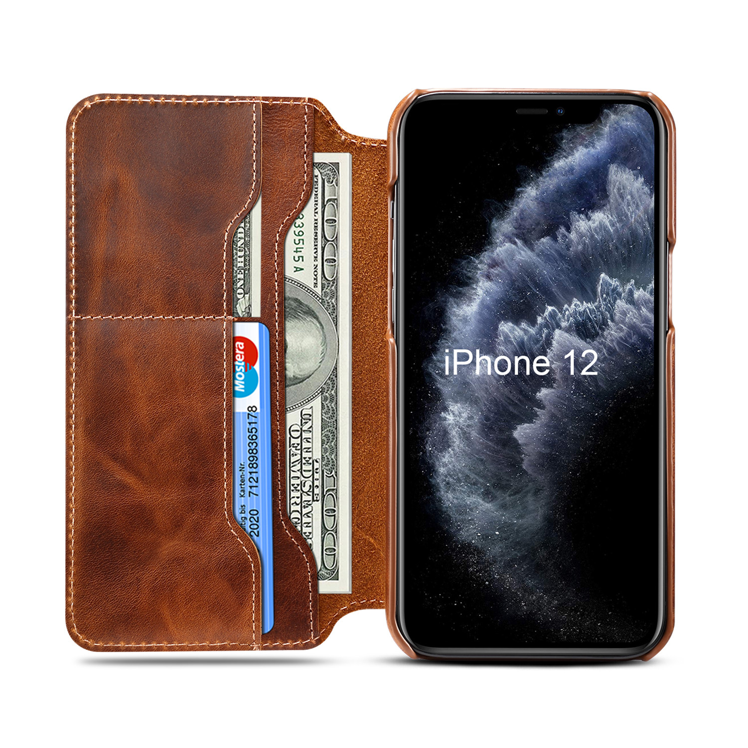 Bao da điện thoại da bò dạng ví lật có nam châm họa tiết sáp dầu cổ điển cho iPhone XR XS Max I8 I7I6 SE Plus