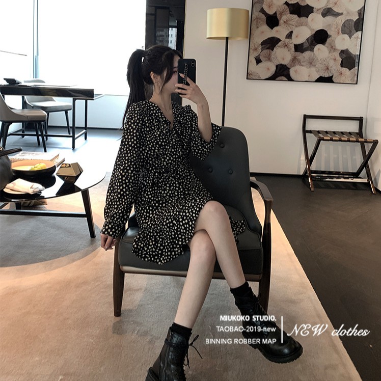 LEEVA - Đầm voan nữ hoa nhí tay dài ulzzang girl D020