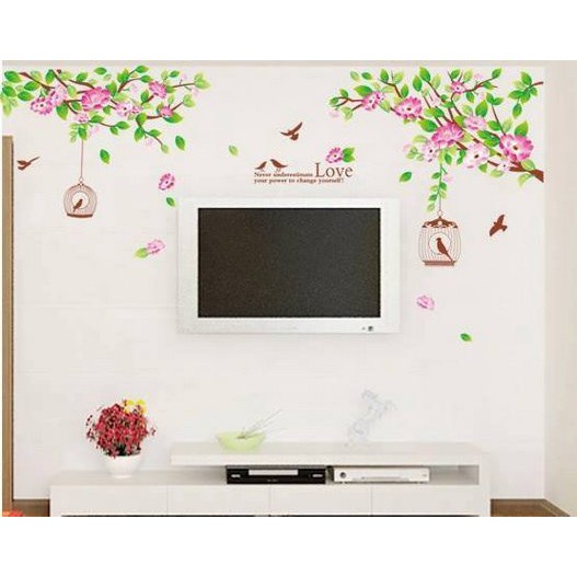 Decal dán tường decal trang trí Cành đào hồng 5 PK167 (Có sẵn keo)