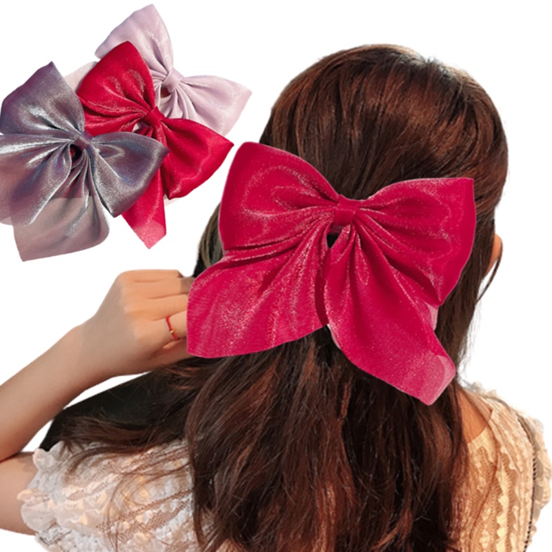 1 Kẹp Tóc Ruy Băng Đính Nơ Lớn Bằng Satin Màu Trơn Phong Cách Pháp Cổ Điển Dành Cho Nữ