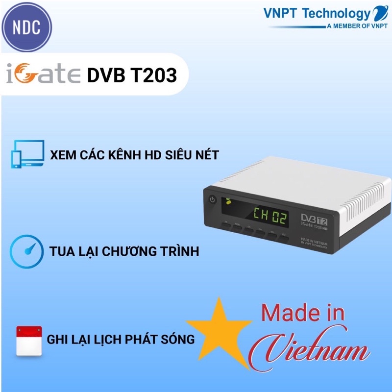 Đầu Thu Kĩ Thuật Số Mặt Đất VNPT-iGate DVB-T2 T203 HD - HỢP QUY VỚI BỘ TT&amp;TT