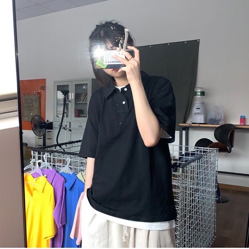 Áo thun polo nữ trơn basic unisex form rộng tay lỡ đẹp hàng Quảng Châu ANDOSA PL07