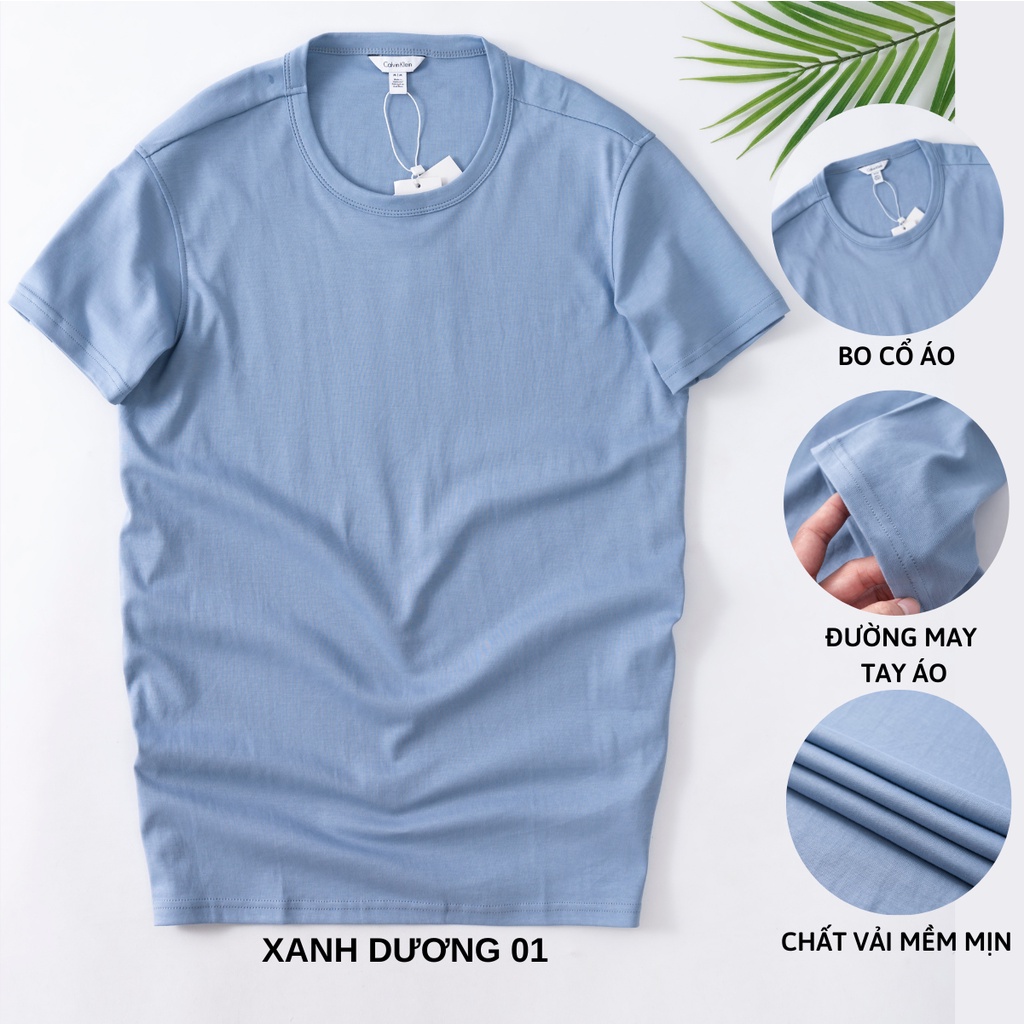 Áo thun nam cổ tròn Cal.vin hàng xuất vải cotton liquid trơn co giãn mềm mát dày dặn chống nhăn form slimfit nhẹ