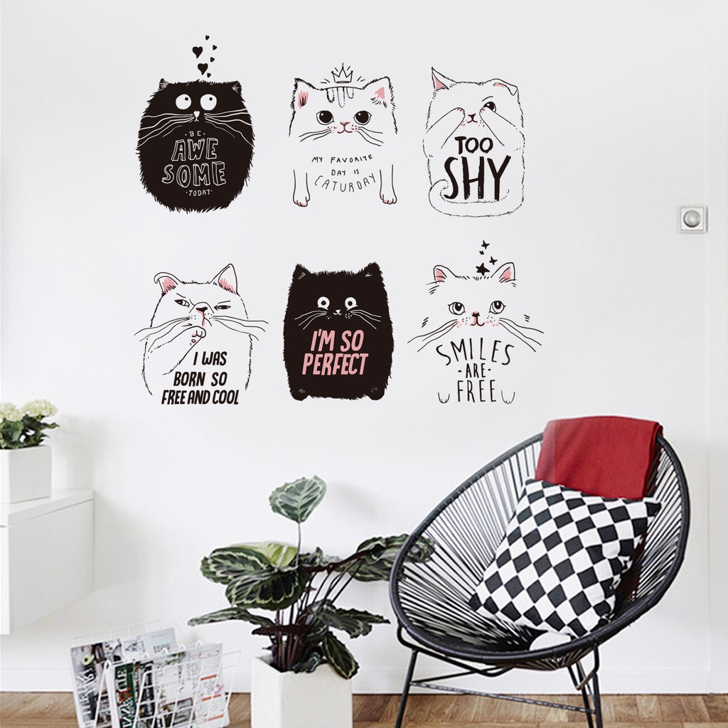 Decal dán tường Mèo con dễ thương ngộ nghĩnh trang trí phòng ngủ, phòng khách, quán xá giá rẻ AmyShop