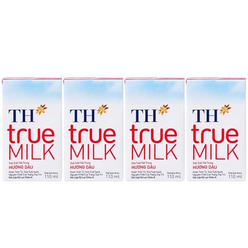 Sữa TH True Milk Ít Đường/ Có Đường/ Dâu - 110mlx 4 hộp ( Giá trừ KM )