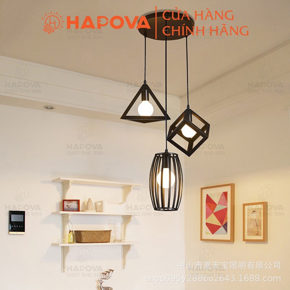 Bộ 03 đèn thả trần trang trí lập phương tam giác hình trụ HAPOVA UIVIS 0072/3